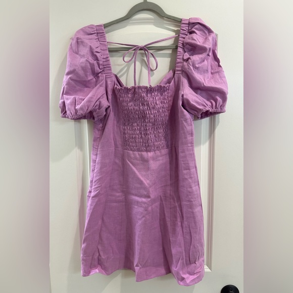 NWT Emerson Fry Amy Puff Sleeve Large Lavender Linen Dress - Picture 4 of 5